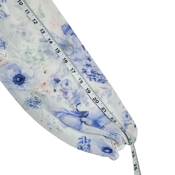 Rachel Zoe XS Floral Blouse Sheer Long Balloon Sleeve Ruffle Neck Tie Top Nwot - Picture 6 of 9